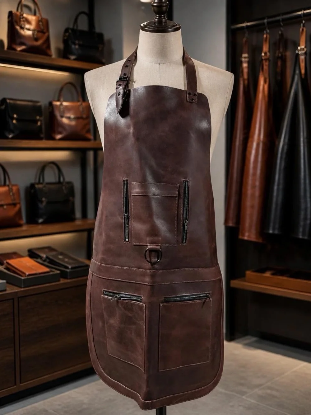 Premium Brown Leather Barber Apron for Men